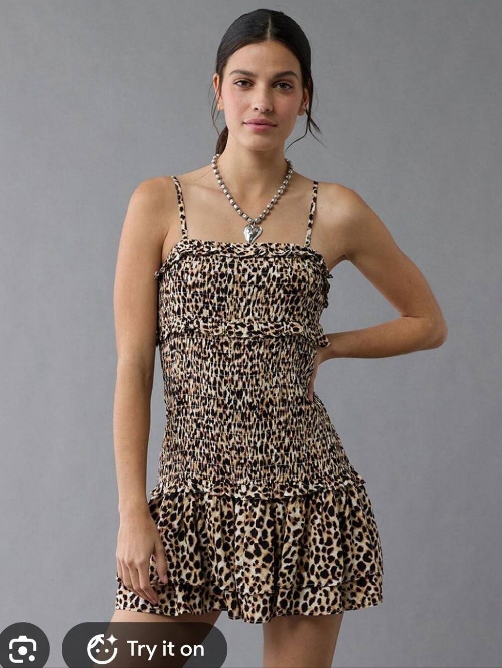 American Eagle Smocked Ruffle Cheetah Print Mini Dress Size Small